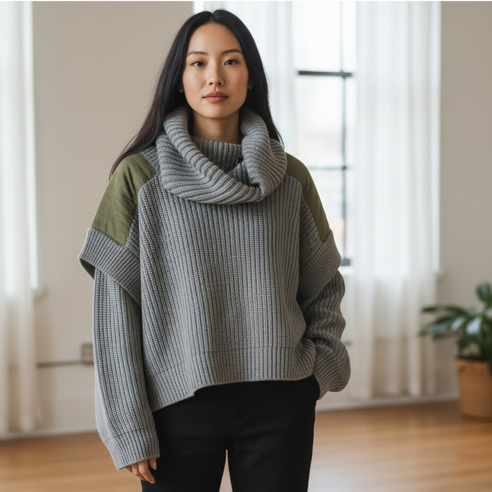 Marfa Stance Wool Cashmere Convertible Sweater Gray L